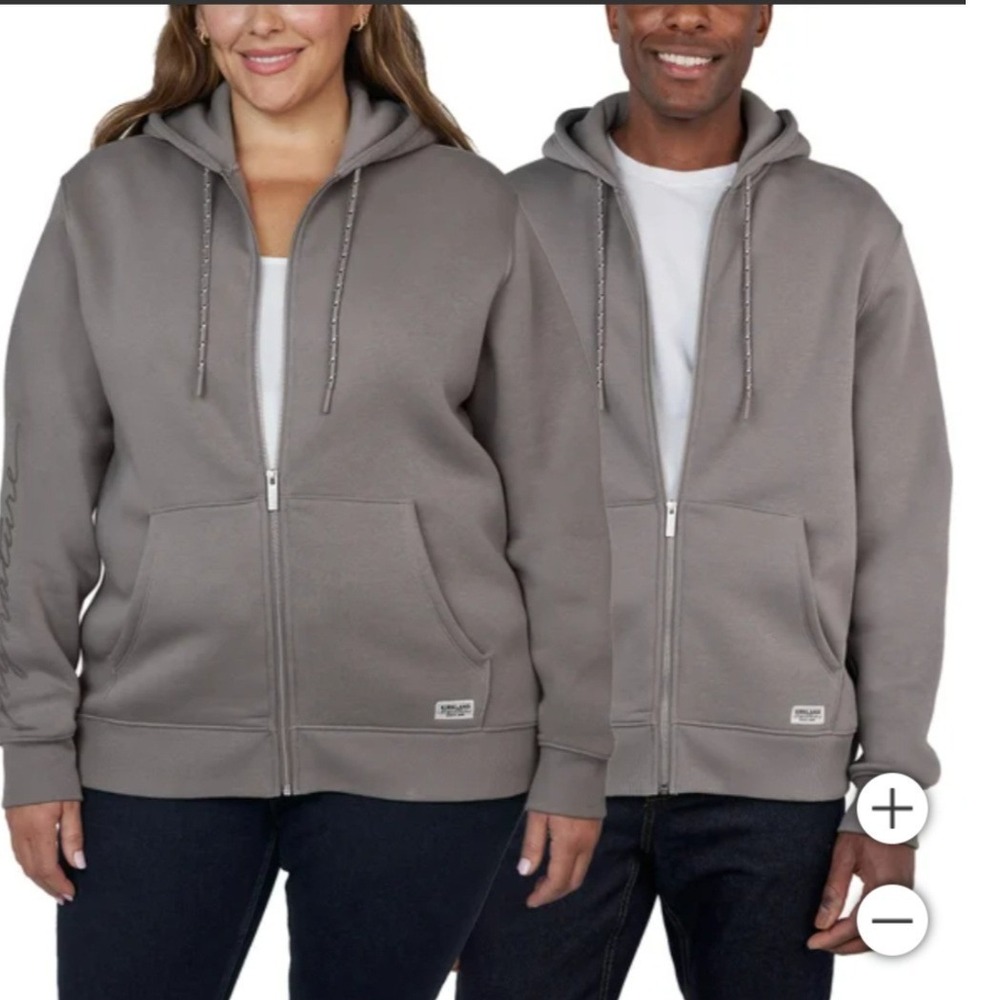 Kirkland Signature Gray Full Zip Hoodie Unisex Mens XL Womens XXL Logo Sleeve